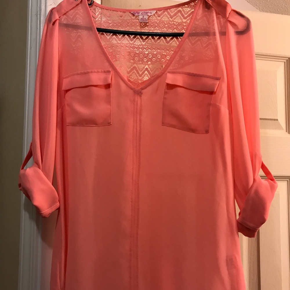 Barely worn translucent peach blouse